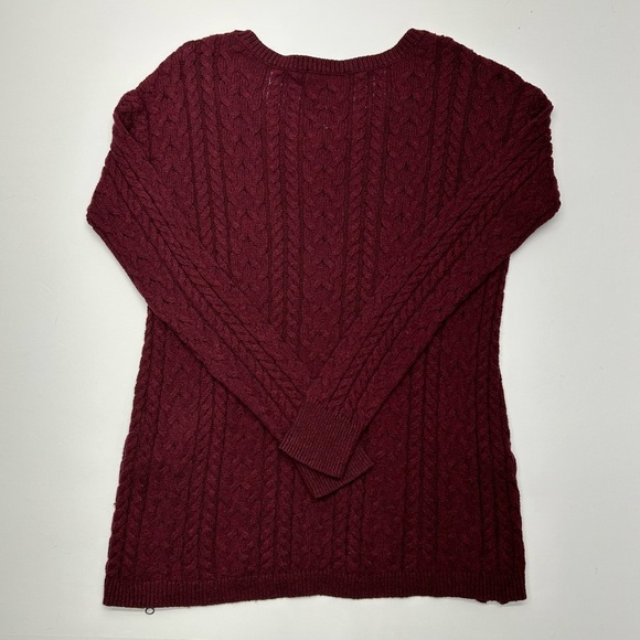 American Eagle Women’s Maroon Cable Knit Sweater M Y2K PREPPY CASUAL - Picture 13 of 14